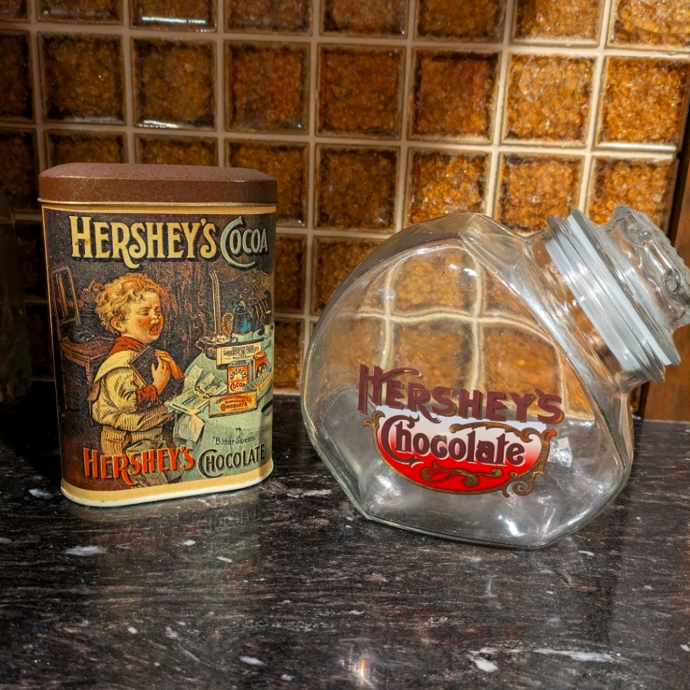 Lot of 2 Retro Hershey's Cocoa Tin and Candy Jar